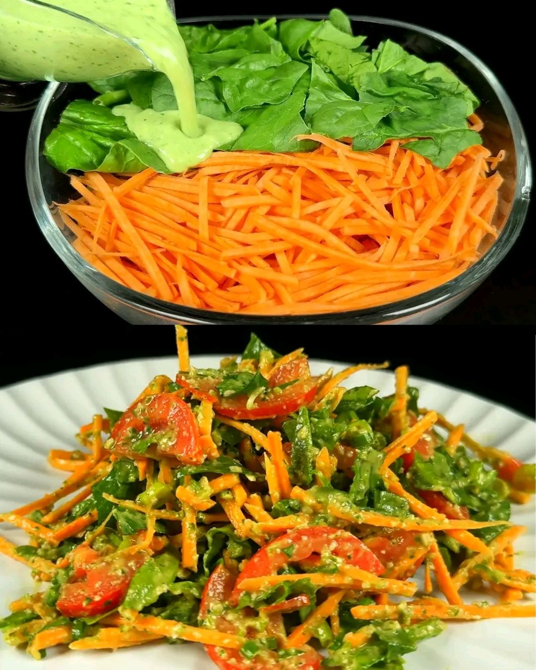 Sweet Potato and Spinach Salad with Creamy Avocado Dressing