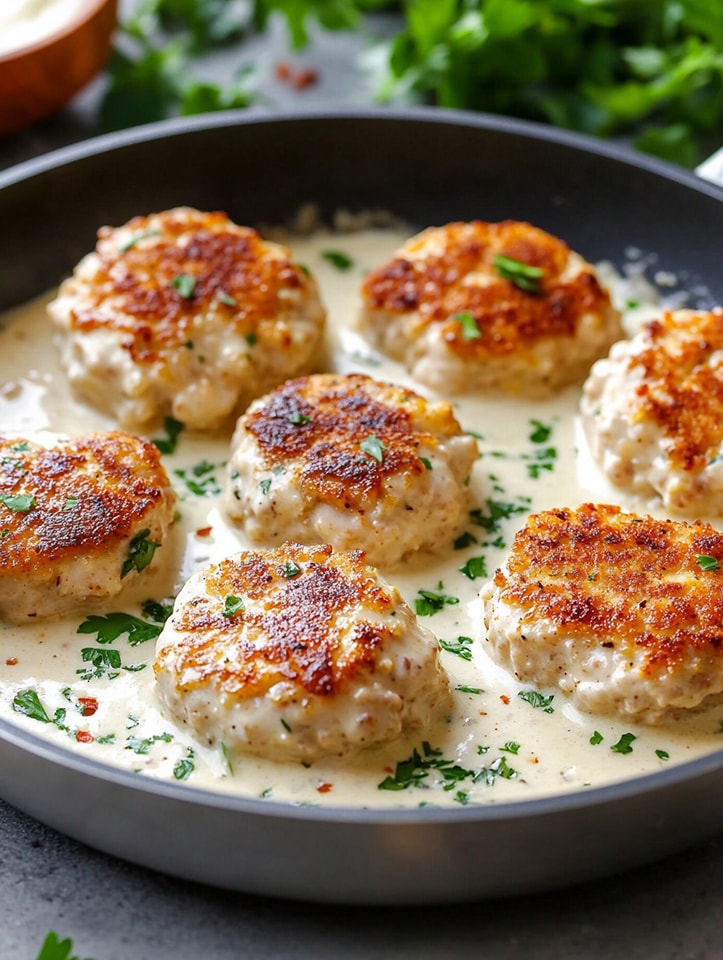 Cheesy Chicken Patties with Creamy Sauce