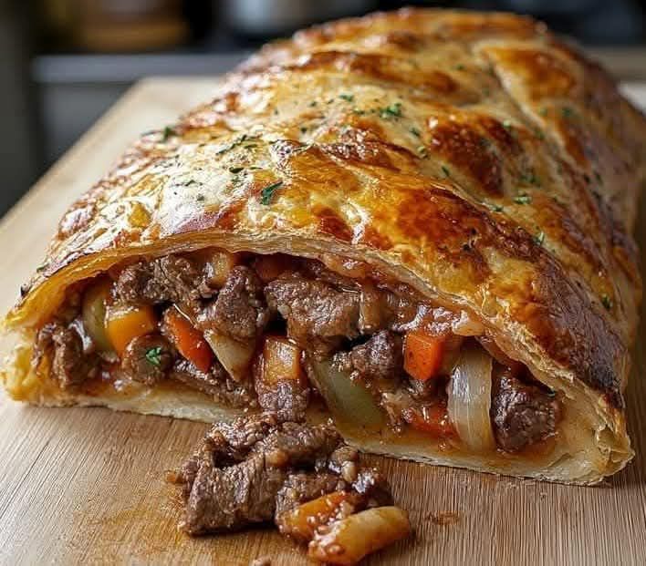 Beef and Veggie Puff Pastry Roll