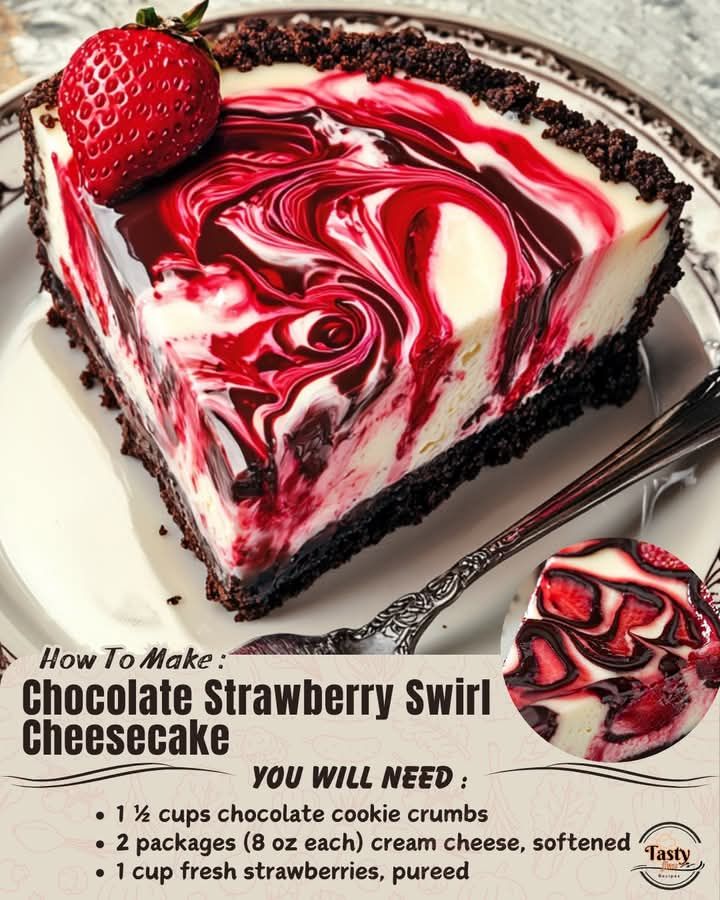 Decadent Chocolate Strawberry Swirl Cheesecake