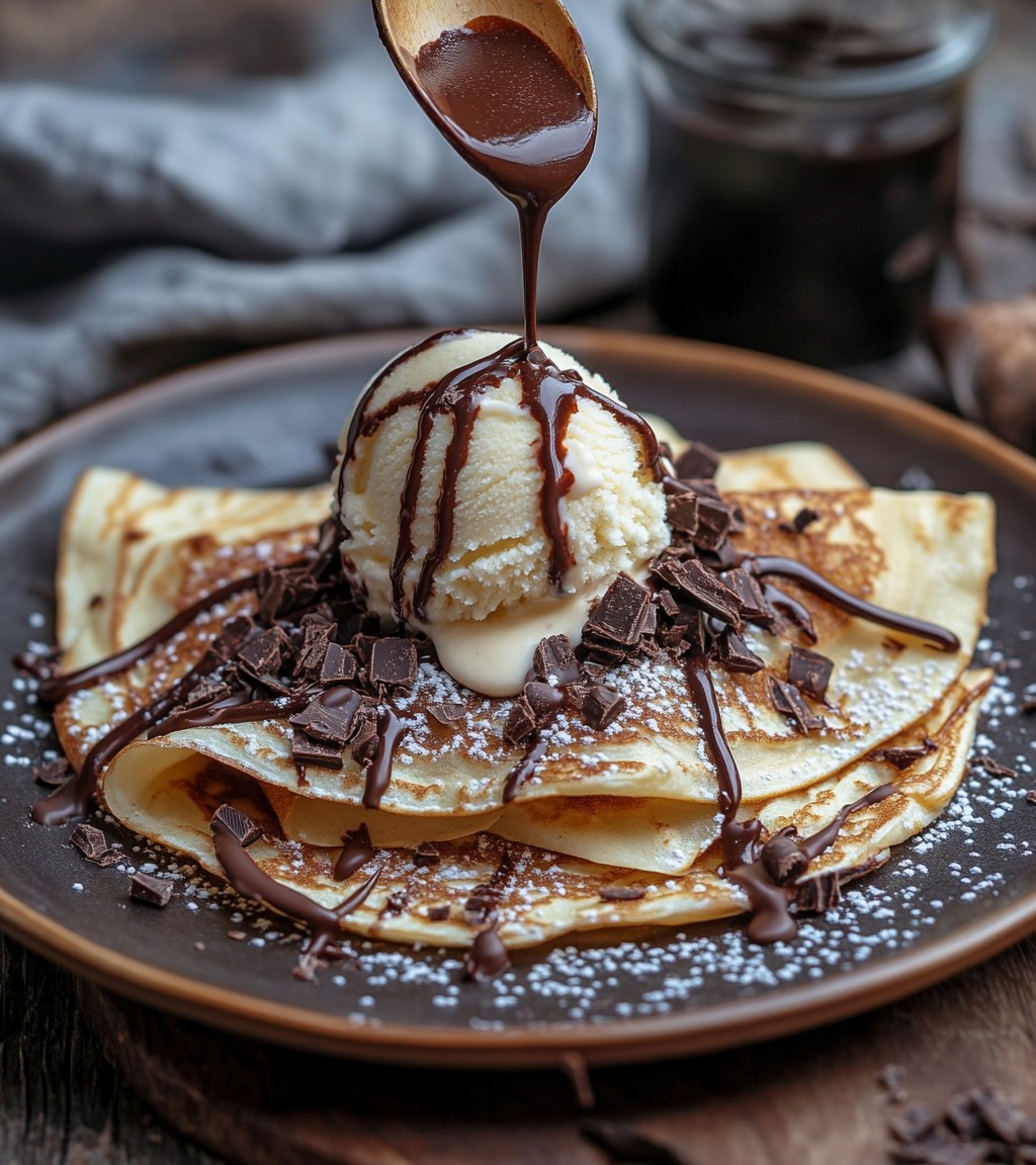 Chocolate Crepes with Ice Cream