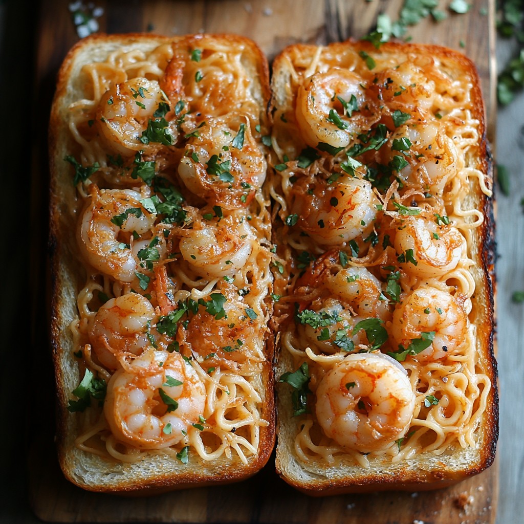 Cheesy Garlic Shrimp Ramen Toast Recipe