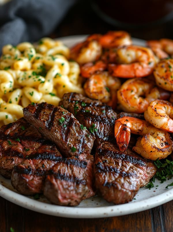 Ultimate Steak & Shrimp Feast with Creamy Mac & Cheese