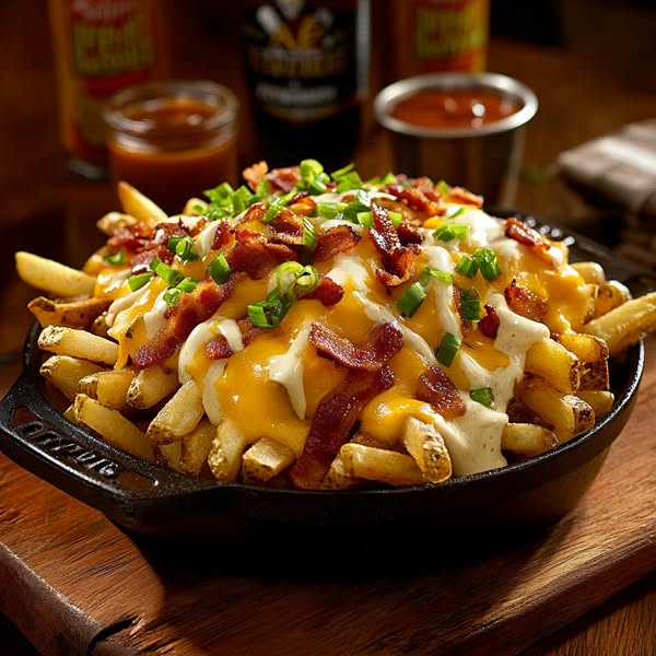Loaded Fries with Cheese, Bacon, and Sour Cream