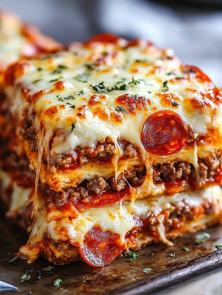 Loaded Cheesy Pepperoni Pizza Squares