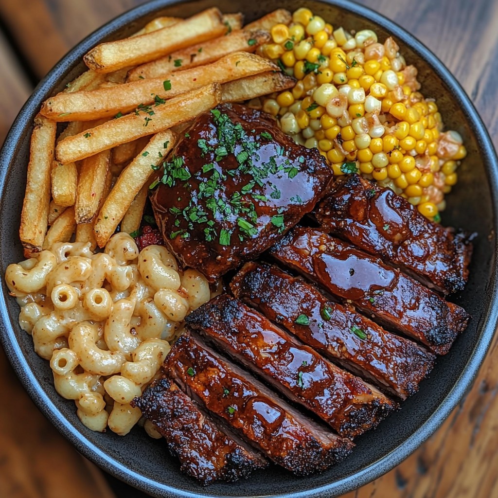 BBQ Glazed Short Ribs with Mac & Cheese and Sides Recipe