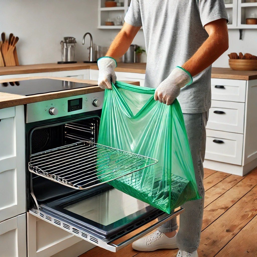 This is how I clean the oven rack: I use 1 plastic bag and it is like new!