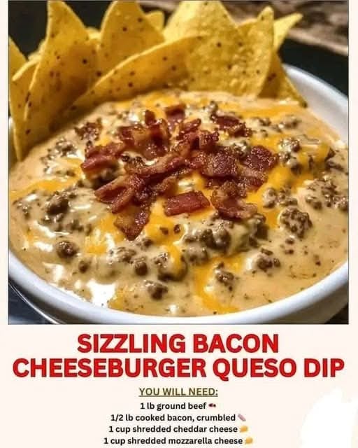 Sizzling Bacon Cheeseburger Queso Dip
