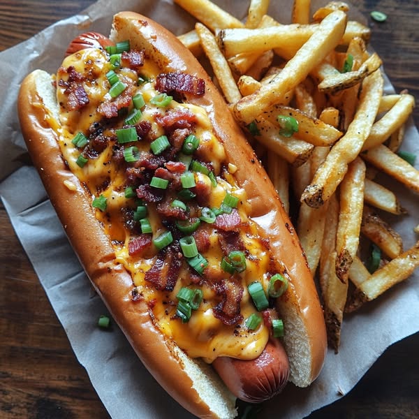 Loaded Hot Dog with Bacon and Cheese: