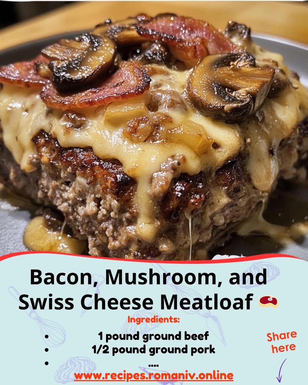 Swiss Cheese, Bacon, and Mushroom Meatloaf