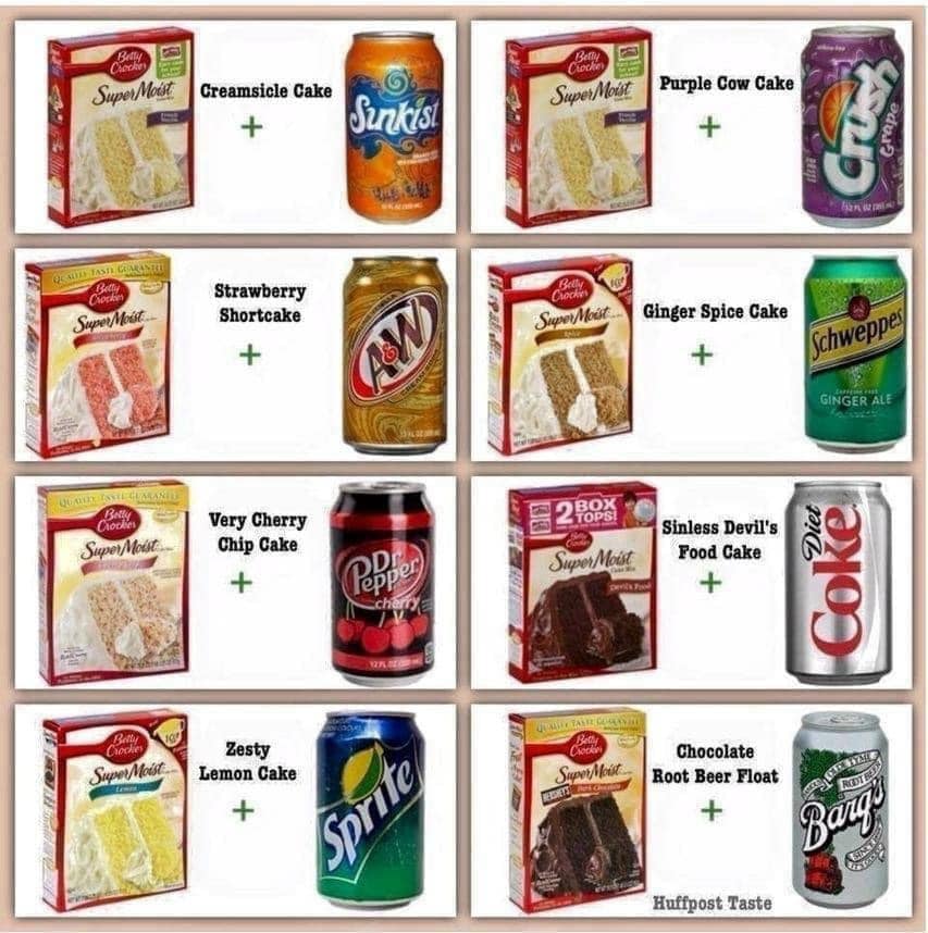 Soda-cake – no eggs, no oil. Just add a can of soda to the cake mix. and bake per directions on cake box. That’s it… Done.