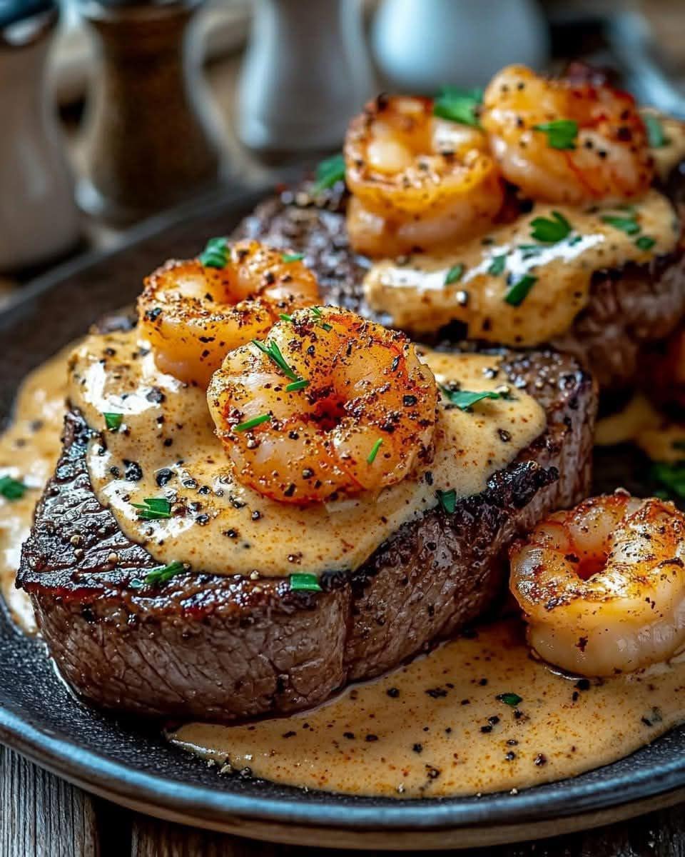 Steak in Creamy Cajun Shrimp Sauce