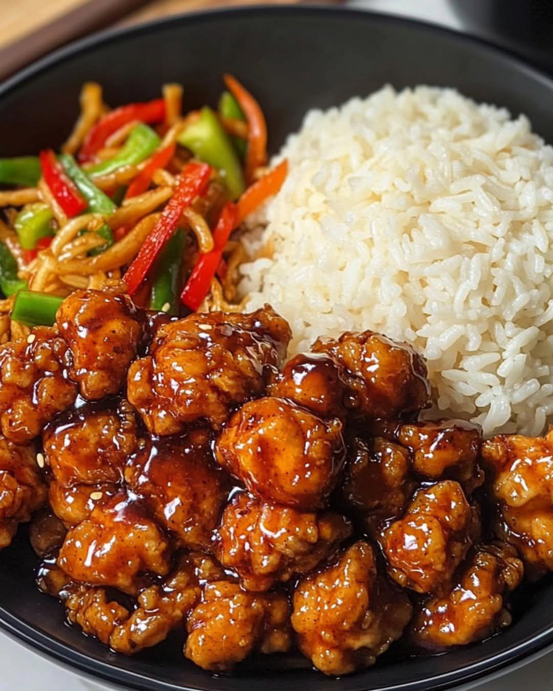 Crispy Honey Garlic Chicken with Rice and Veggies