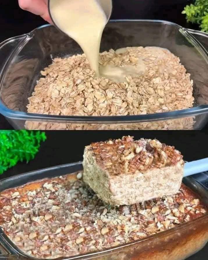 Baked oatmeal with apple, banana, and walnuts
