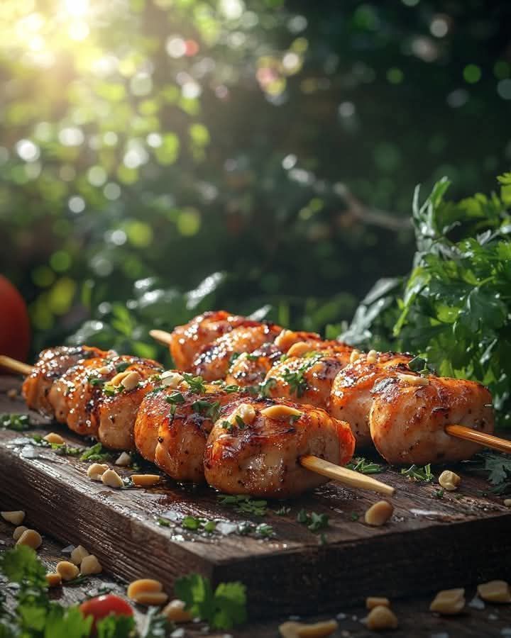 Recipe for Asian-Style Chicken Skewers with Peanut Sauce