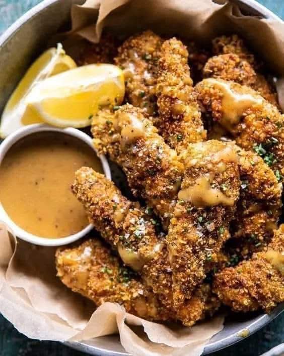 Baked Spicy Ranch Chicken Fingers with Honey Mustard