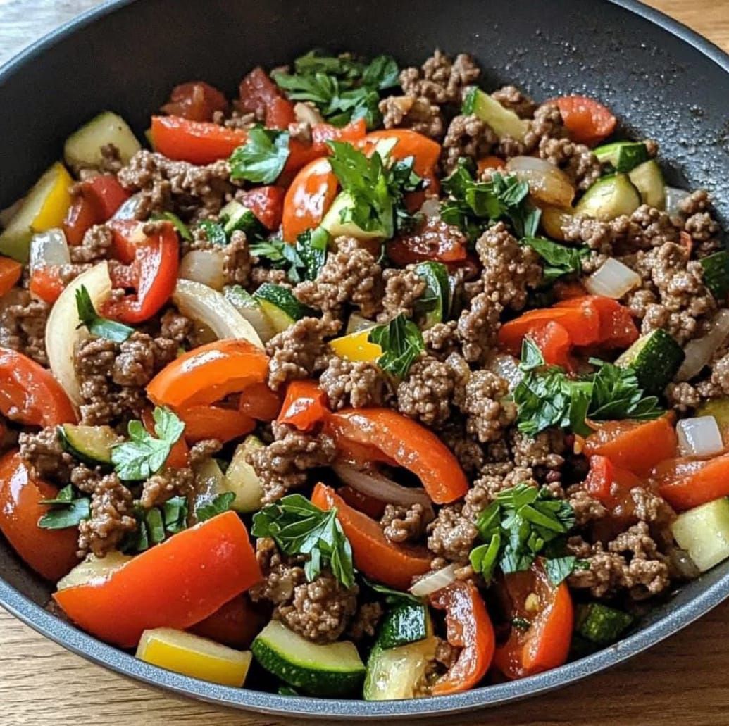 Savory Mediterranean ground beef and veggie skillet Recipe