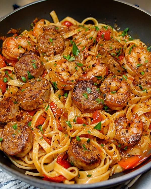 CREAMY CAJUN SHRIMP PASTA WITH SAUSAGE