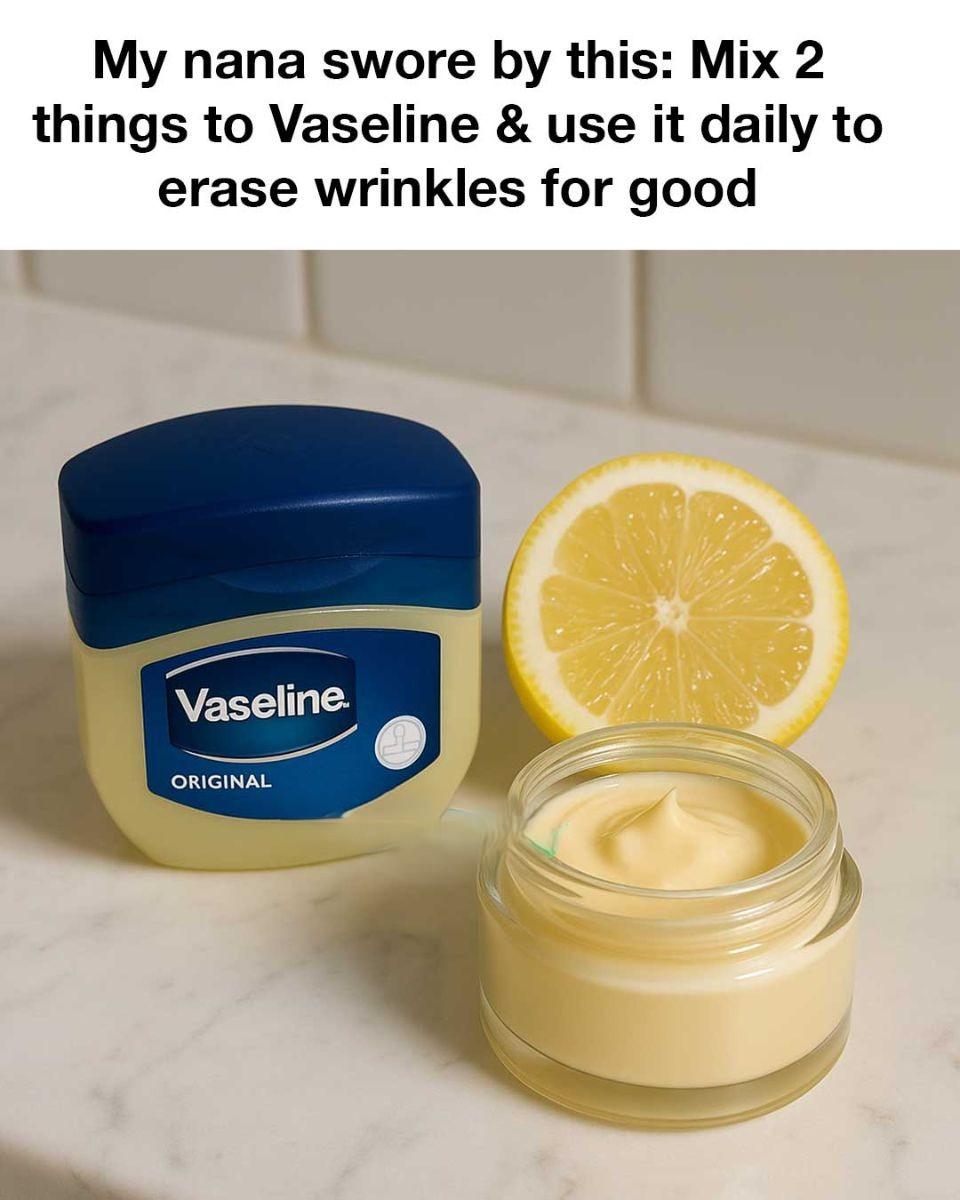 My nana swore by this: Mix 2 things to Vaseline & use it daily to erase wrinkles for good.