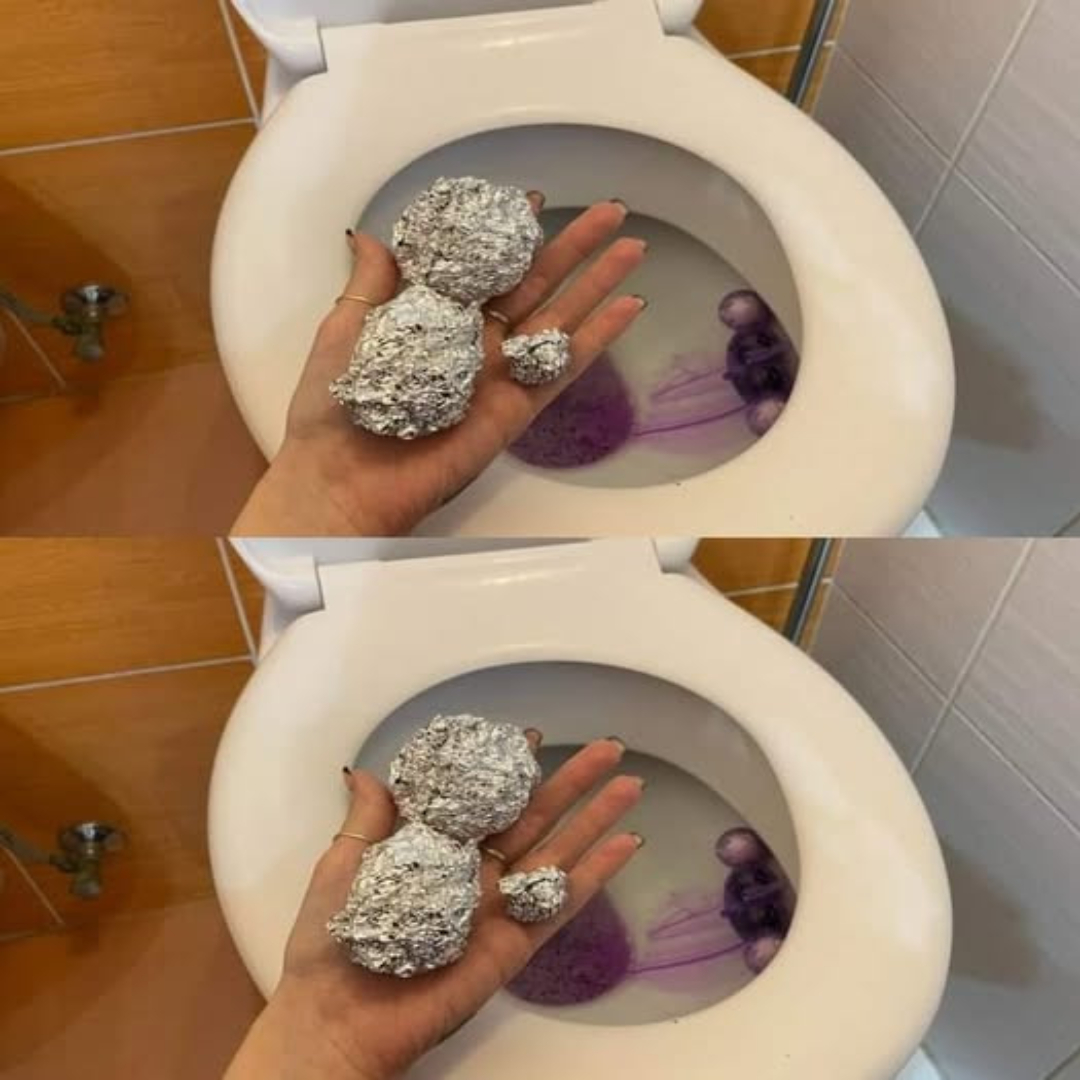 Form 3 balls with the aluminum foil and throw them in the toilet. You will never have to worry about cleaning again