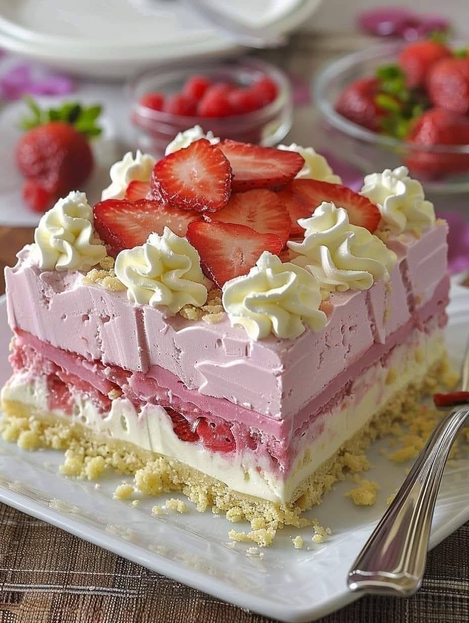 No-Bake Strawberry Crunch Crunch Cake