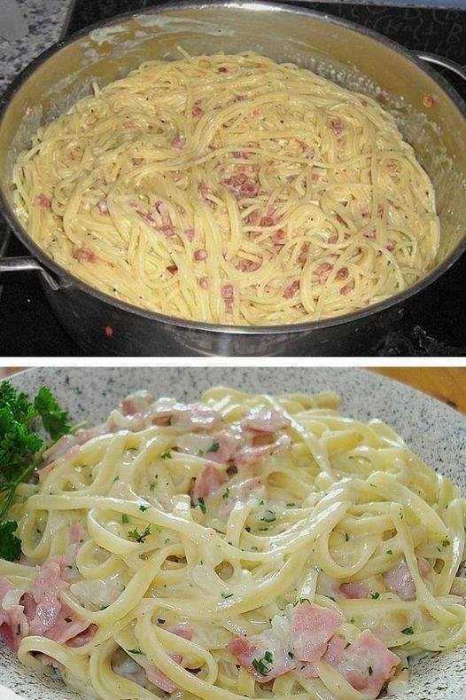Spaghetti with salmon carbonara