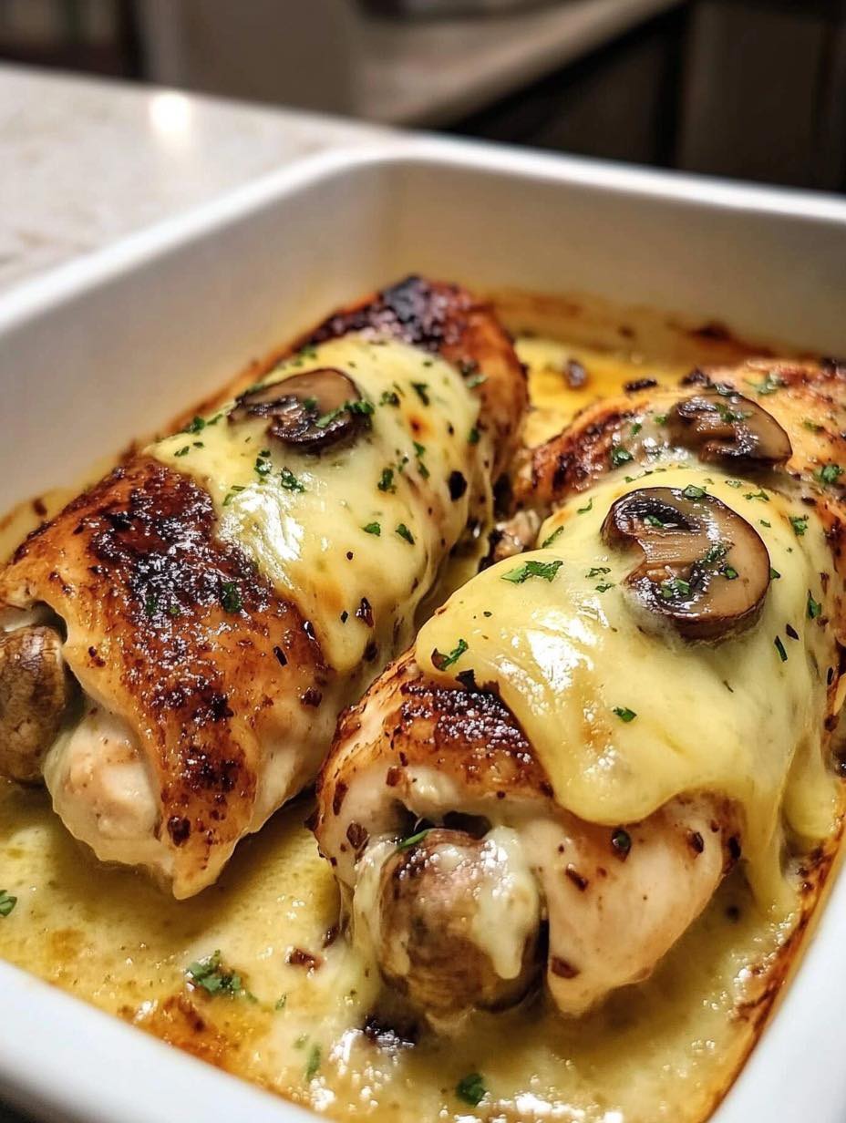 Cheesy Garlic Butter Mushroom Stuffed Chicken