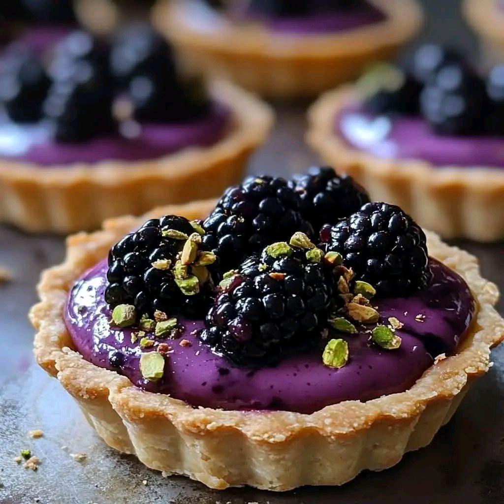 Elegant Blackberry Pistachio Cream Tarts