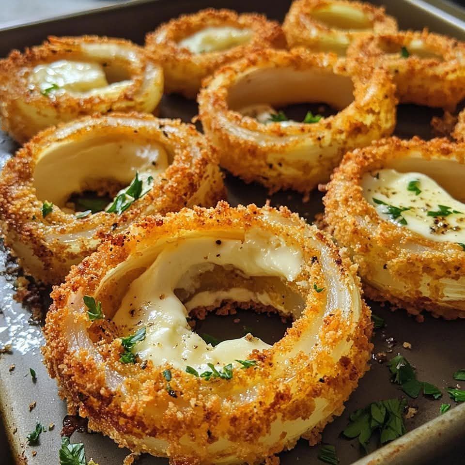 Onion Rings Stuffed with Mozzarella and Garlic Butter