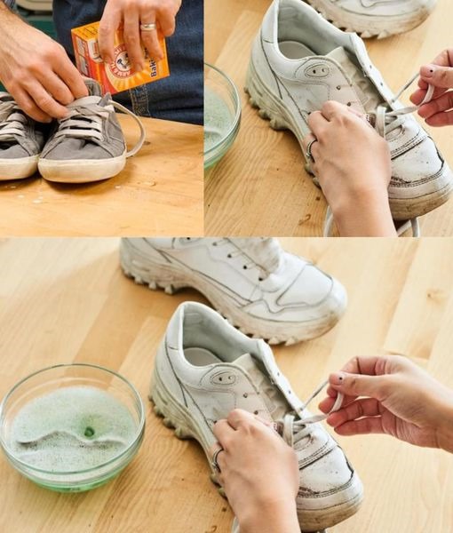 Take some baking soda or vinegar. I’ll show you how to make your shoes smell like new after one night