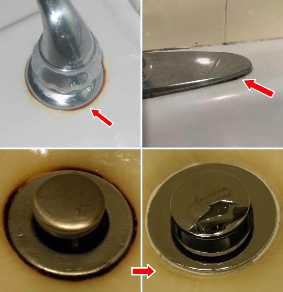 How to remove the dark circle around the faucets