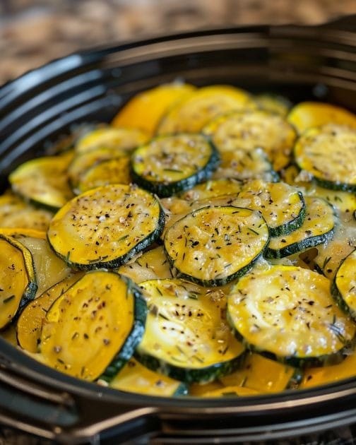 Slow Cooker Zucchini and Yellow Squash Au Gratin