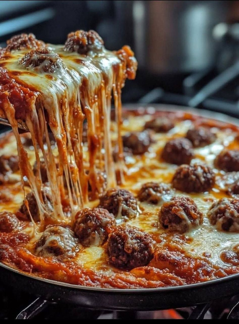 Deep Dish Pizza with Cheese and Meatballs