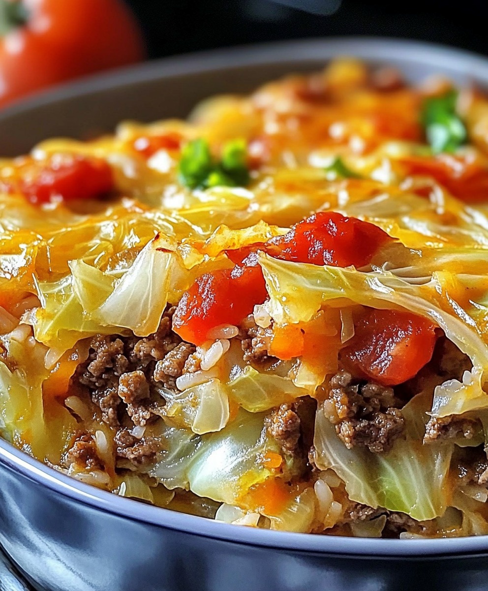 SAVORY CABBAGE BEEF BAKE WITH GARLIC YOGURT SAUCE