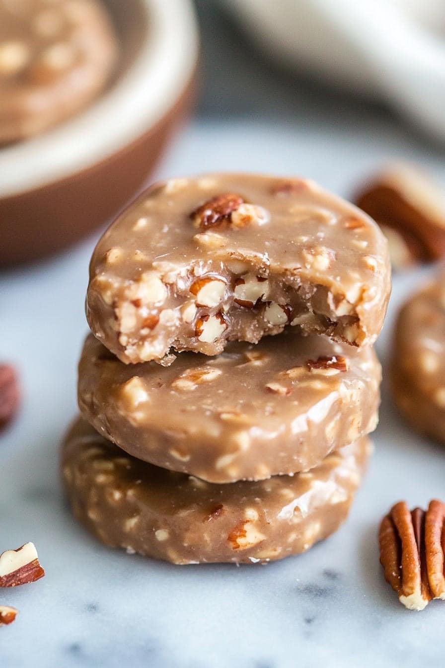 No Bake Coconut Pecan Praline Cookies