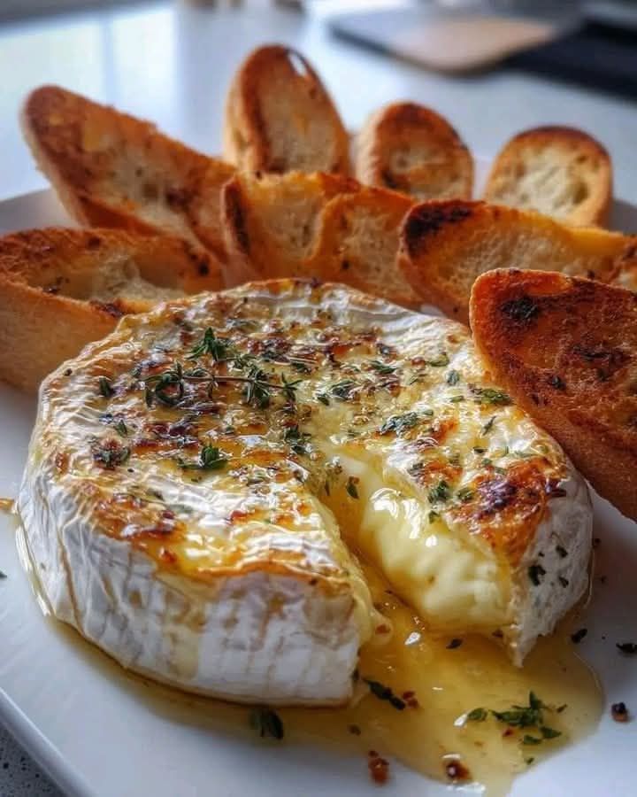 HONEY THYME SPICY CAMEMBERT WITH GRILLED BAGUETTE FINGERS