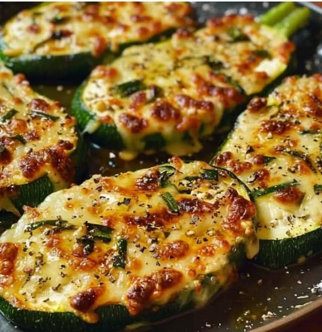 Cheesy Garlic Zucchini Steaks