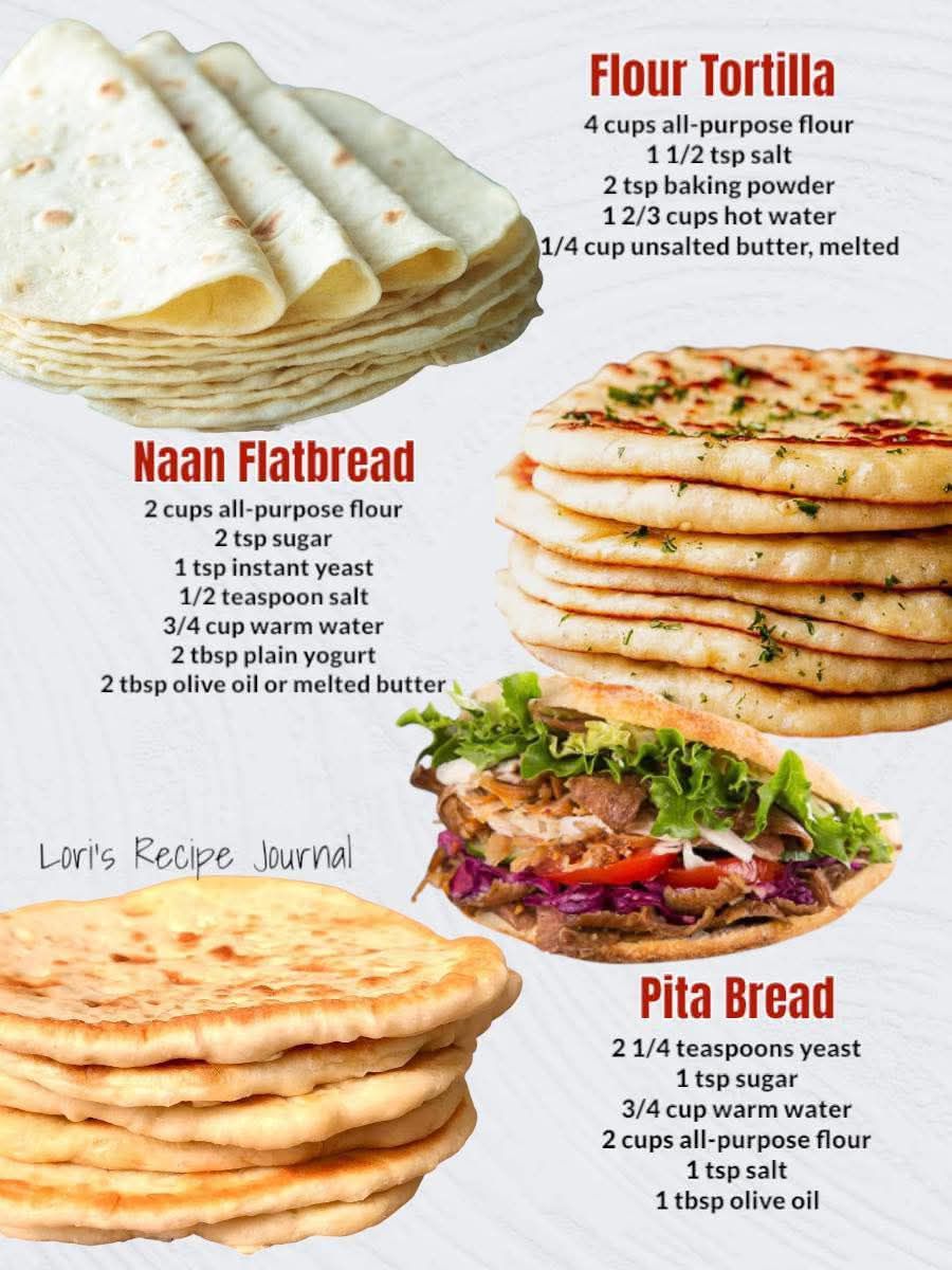 Homemade Flour Tortillas, Naan Flatbread and Pita