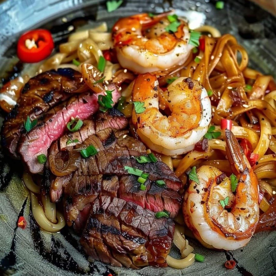 Steak & shrimp noodles