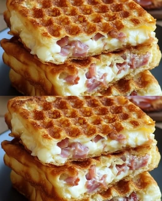Crispy Ham & Cheese Waffles