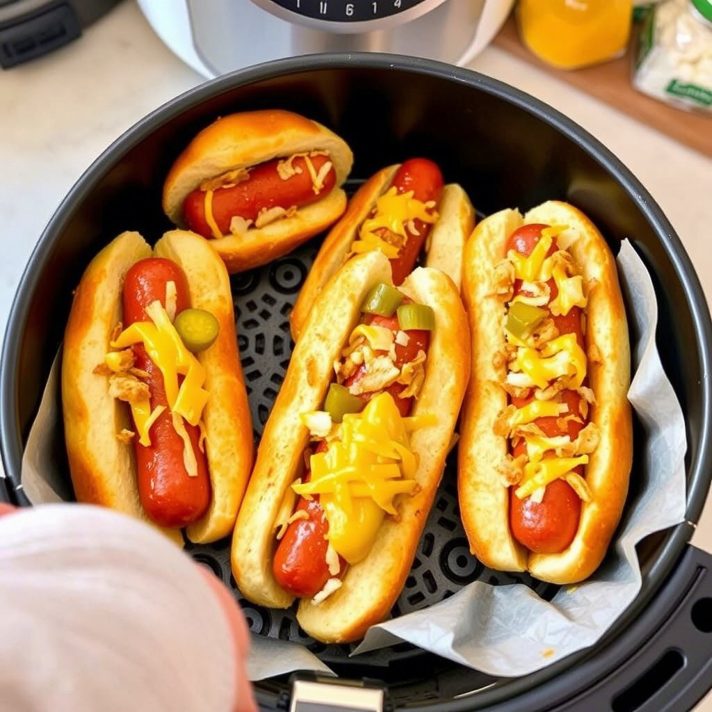 Quick hot dogs from the hot air fryer
