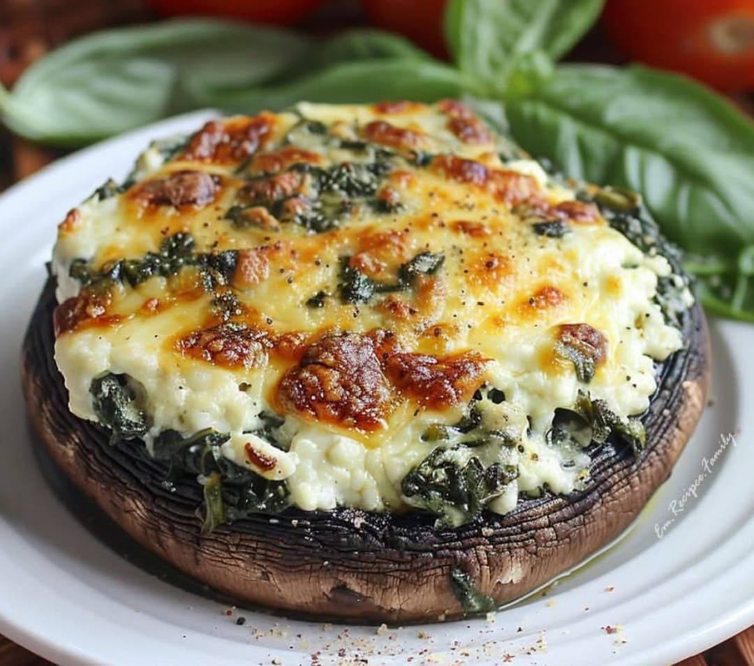 Spinach and cheese stuffed portobello mushroom