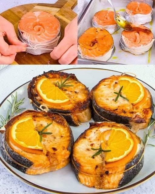 Salmon schnitzel with orange juice)