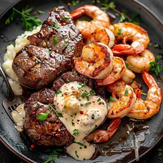 Creamy steak and shrimp
