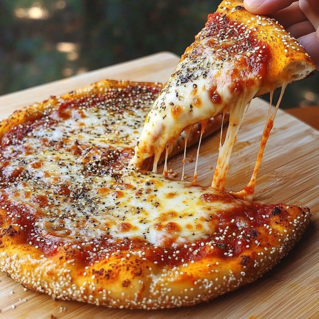 Cheesy Sesame-Crust Pizza with Herb Tomato Sauce