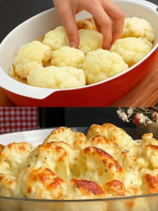 I cook cauliflower like this! Cheesy Baked Cauliflower