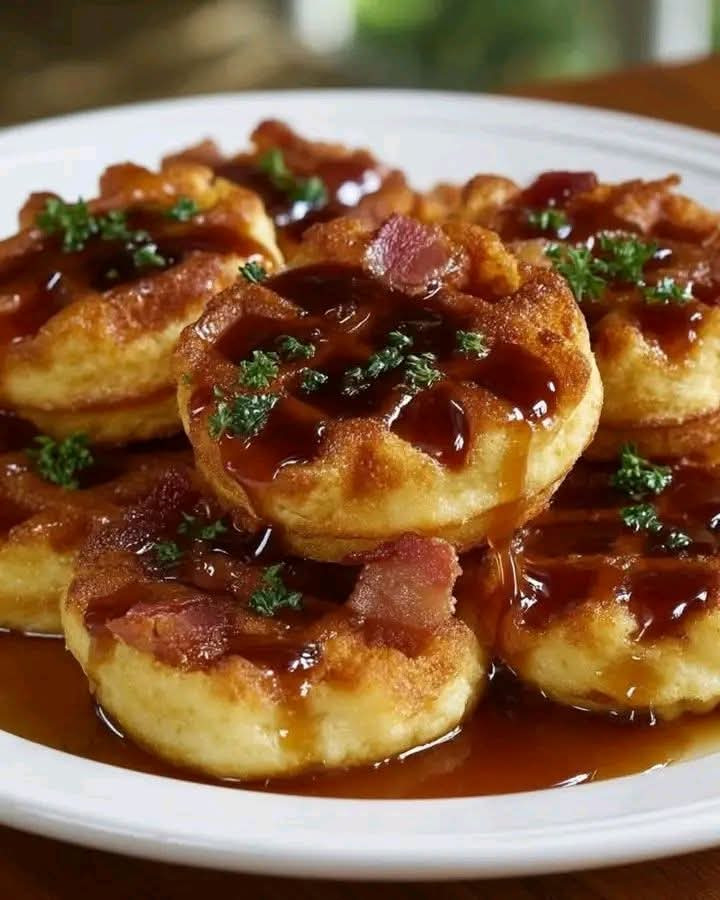 Cornbread Waffle Bites with Honey Butter Syrup