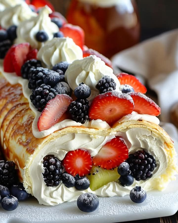 🍓🍰 Cheesecake Fruit Salad Roll-Ups 🥝✨