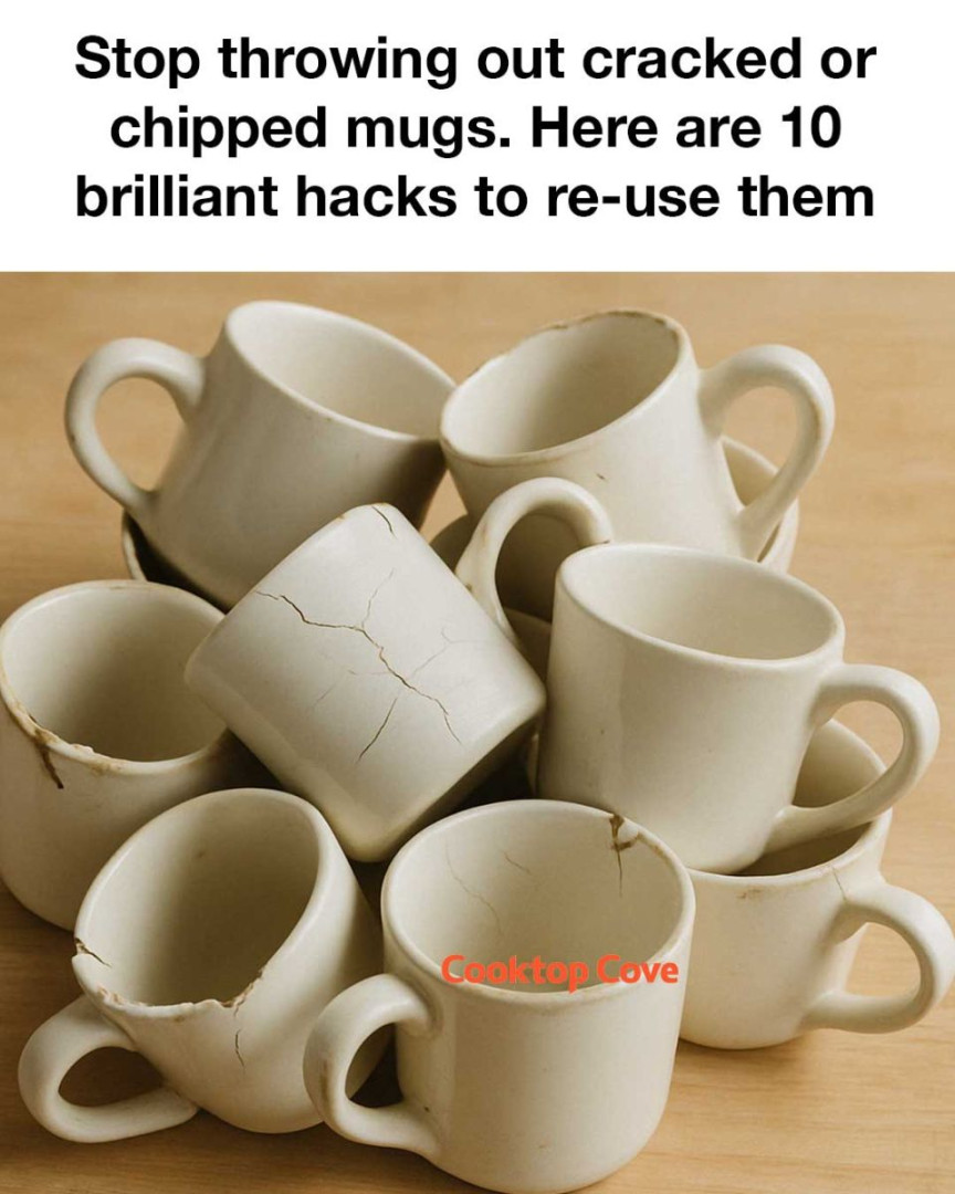 Stop throwing out cracked or chipped mugs. Here are 10 brilliant hacks to use them around the house