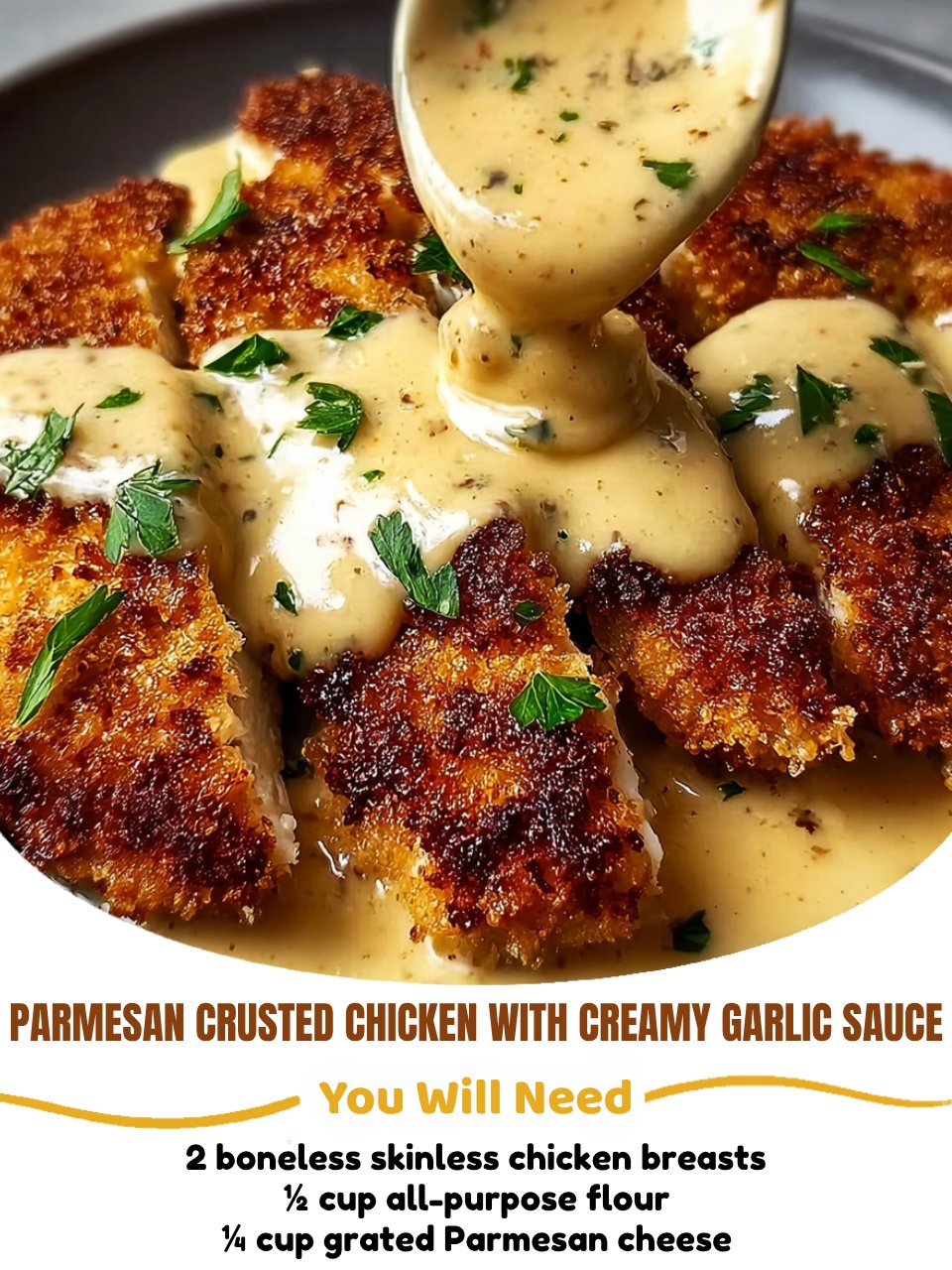 Parmesan Crusted Chicken With Creamy Garlic Sauce
